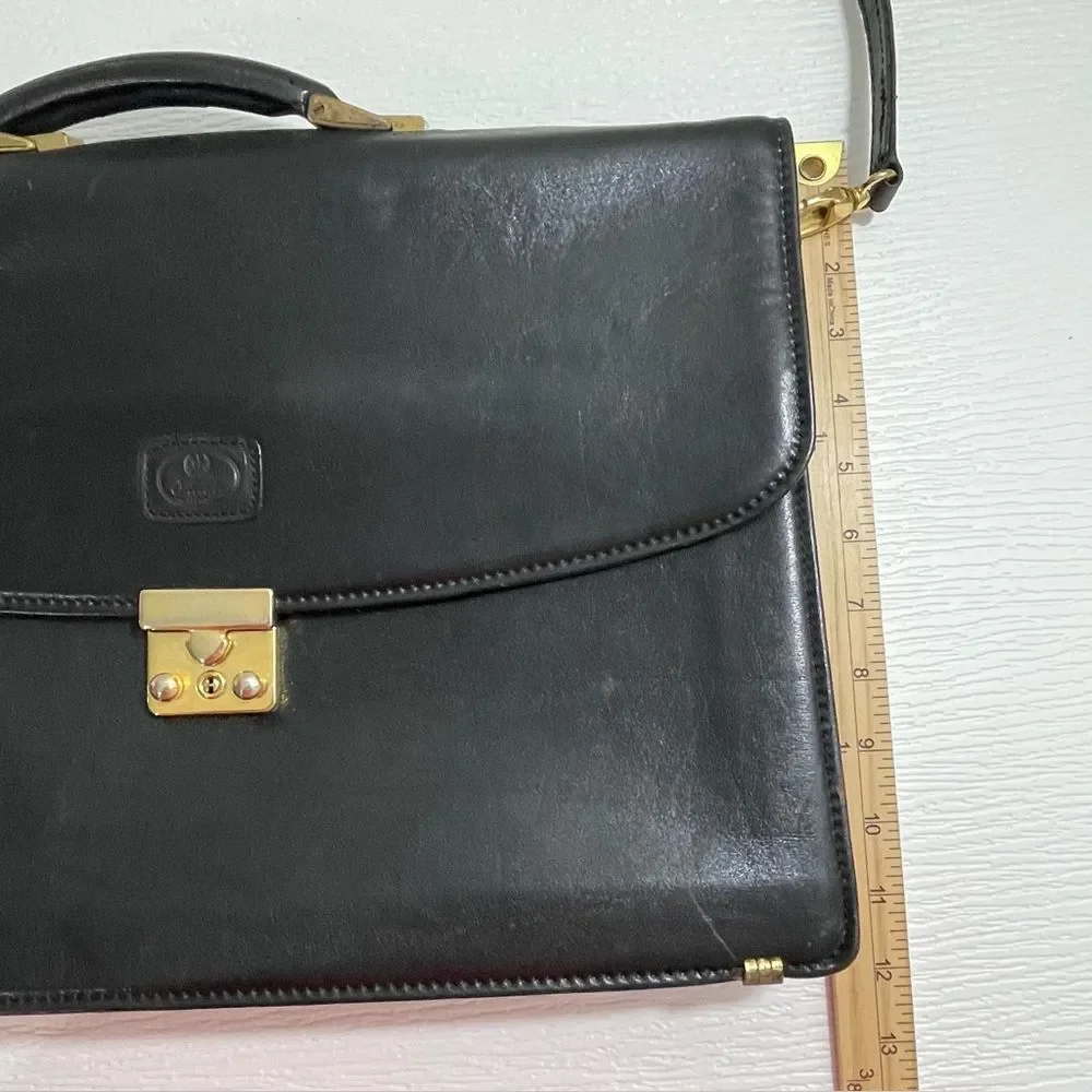 Vintage Trento Briefcase Black Leather Messenger Satchel Bag Carry Handle Strap‎